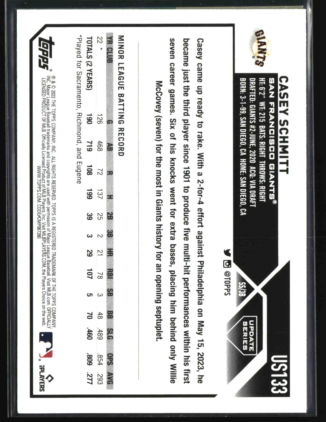 Blake Sabol 2023 Topps Chrome Platinum Anniversary Topps Refractors #365 #/499