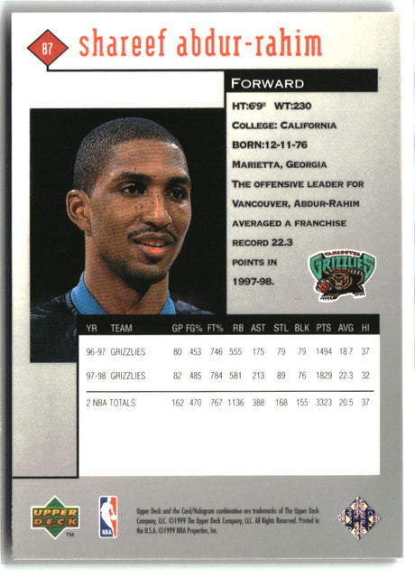 Shareef Abdur-Rahim 1998-99 Upper Deck Black Diamond #87