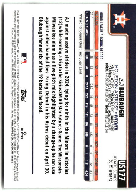 AJ Blubaugh 2025 Topps Update #US177