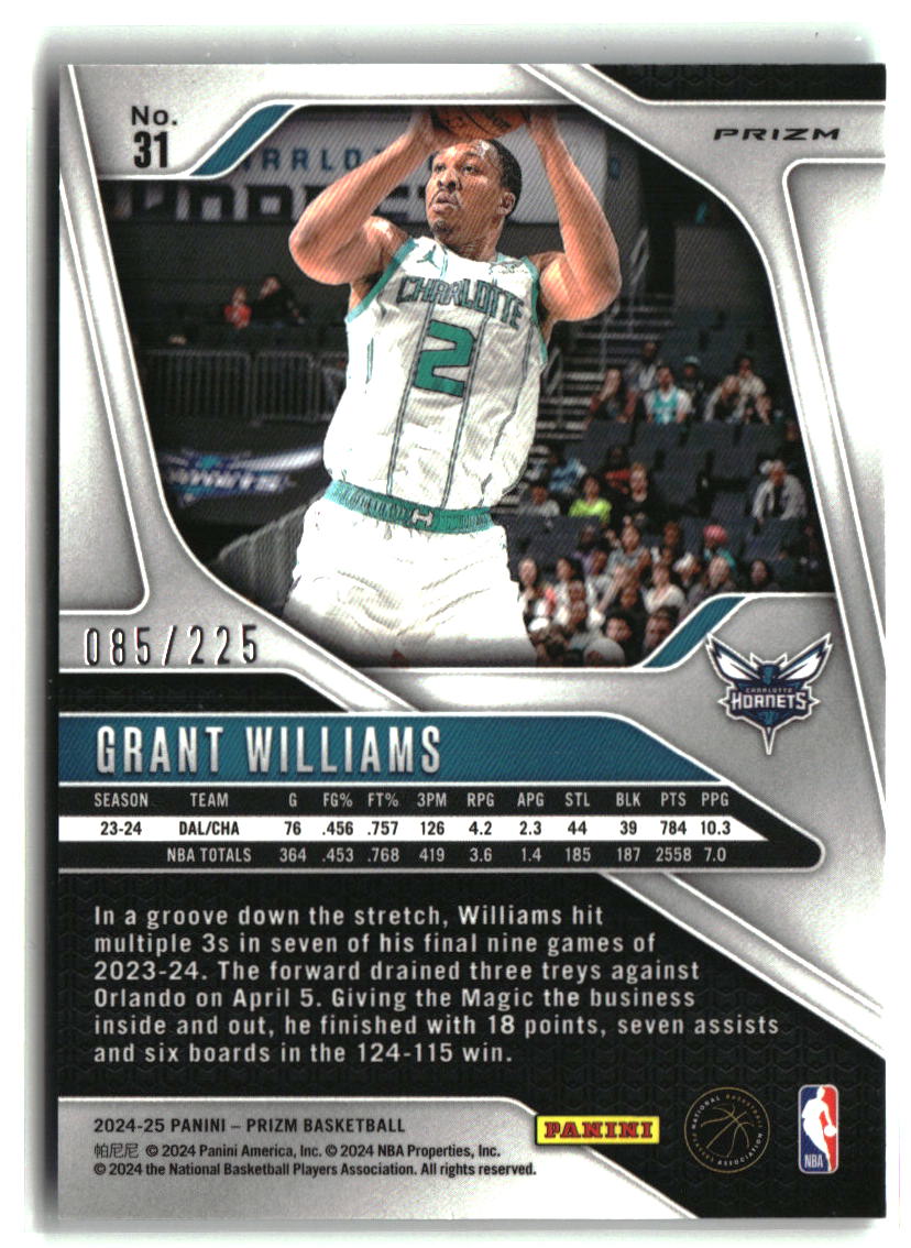 Grant Williams 2024-25 Panini Prizm Prizms Teal Ice #31 #/225