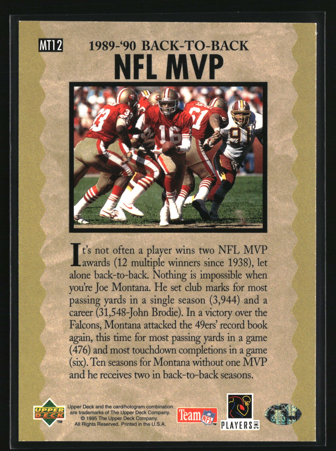 Joe Montana 1995 Upper Deck Joe Montana Trilogy #MT12