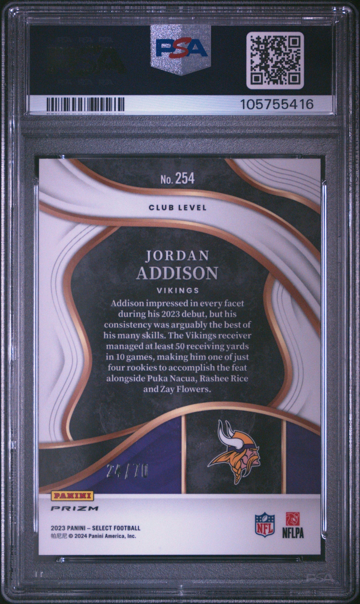 Jordan Addison 2023 Panini Select Dragon Scale Prizm #254 24/70 PSA 10