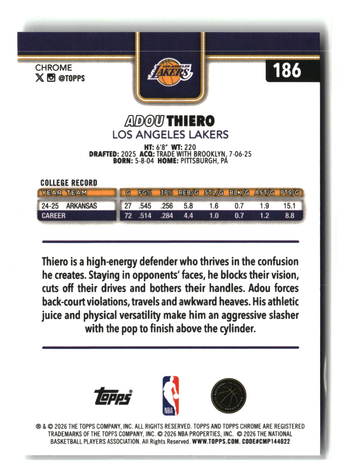 Adou Thiero 2025-26 Topps Chrome Update #186