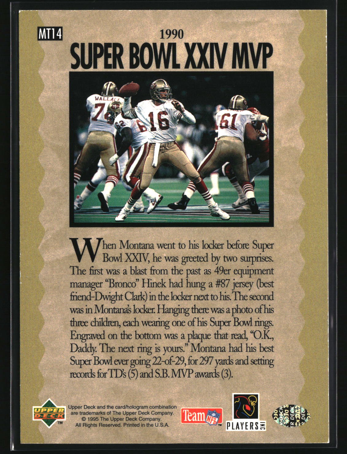 Joe Montana 1995 Upper Deck Joe Montana Trilogy #MT14