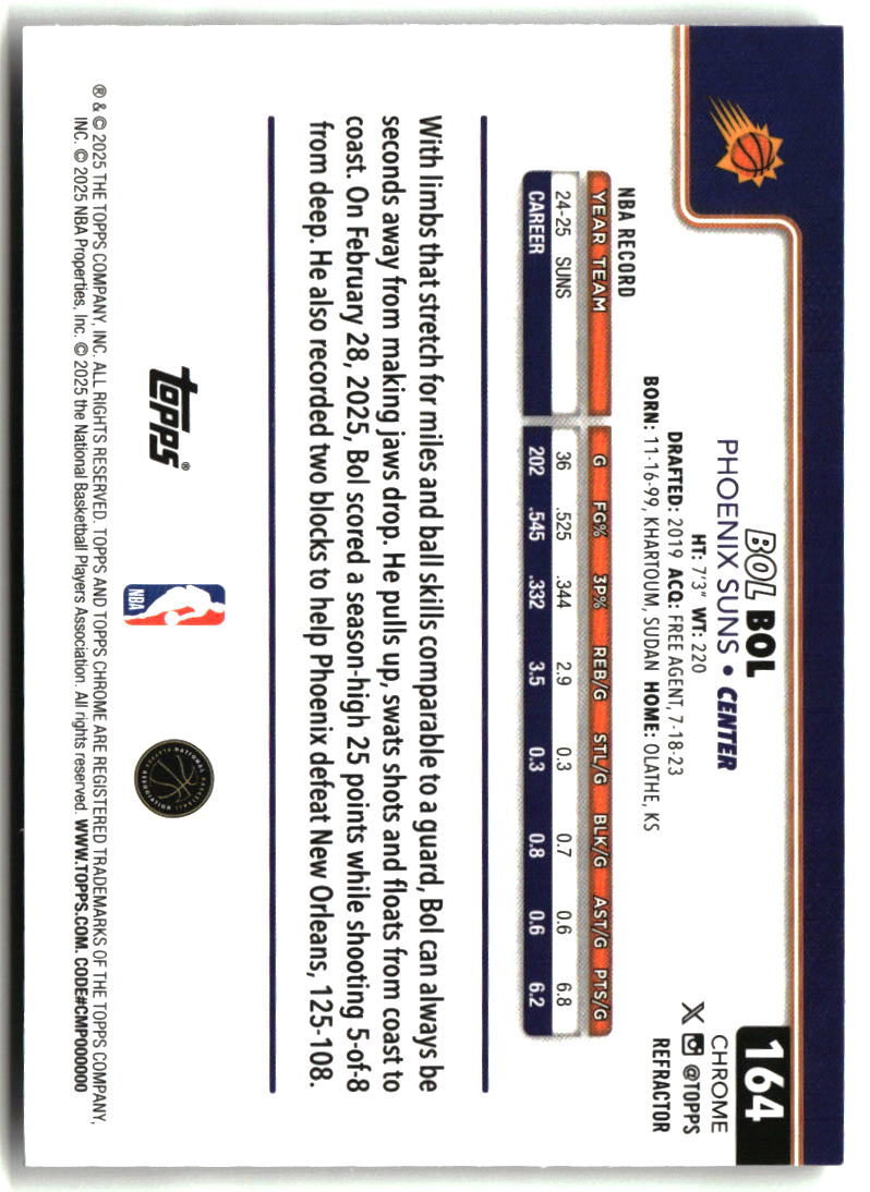 Bol Bol 2025-26 Topps Chrome Refractor #164