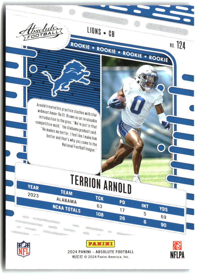 Terrion Arnold 2024 Panini Absolute Blue #124