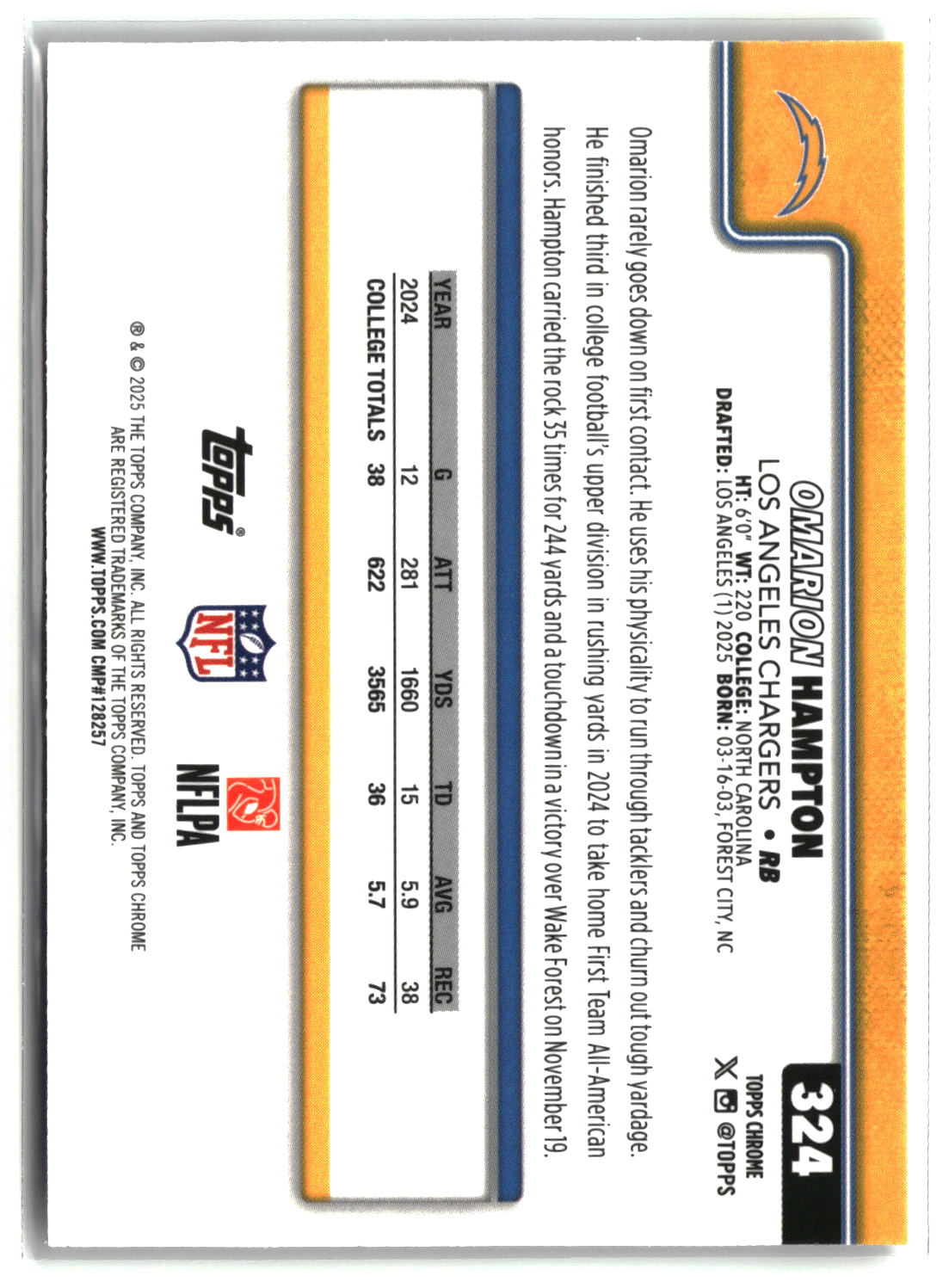 Omarion Hampton 2025 Topps Chrome #324