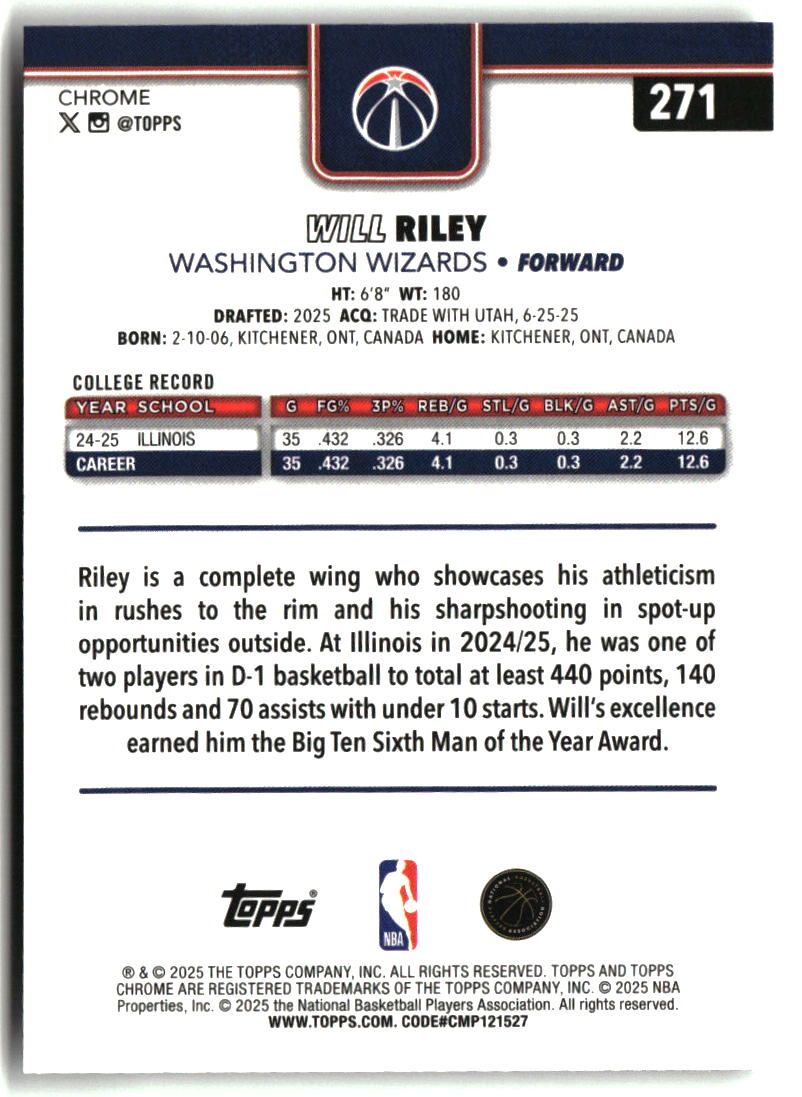 Will Riley 2025-26 Topps Chrome #271