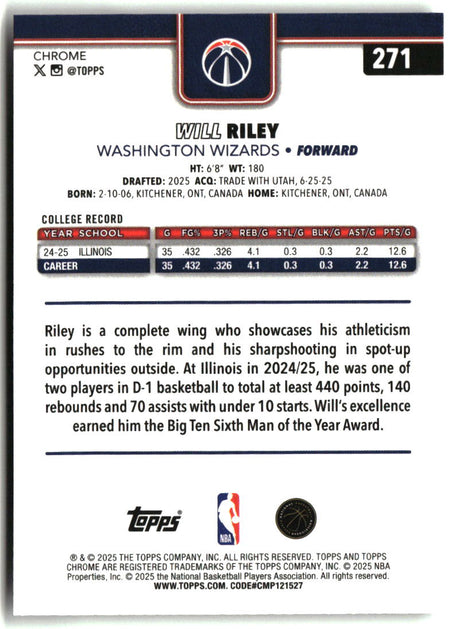 Will Riley 2025-26 Topps Chrome #271