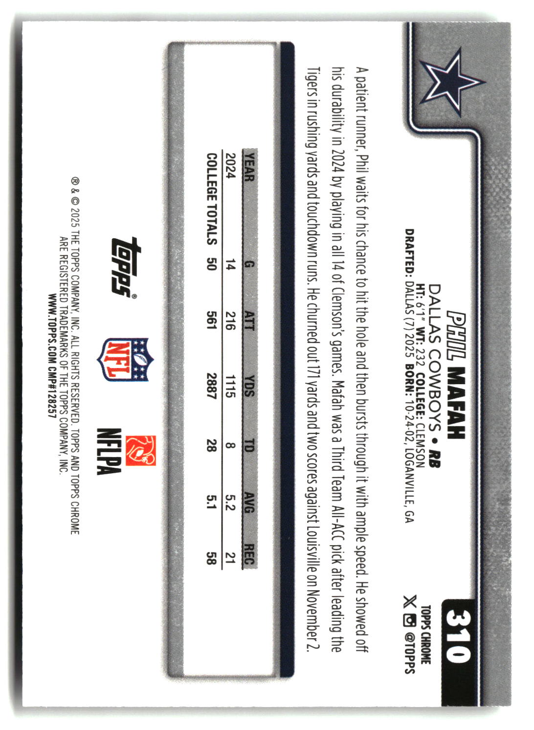 Phil Mafah 2025 Topps Chrome #310