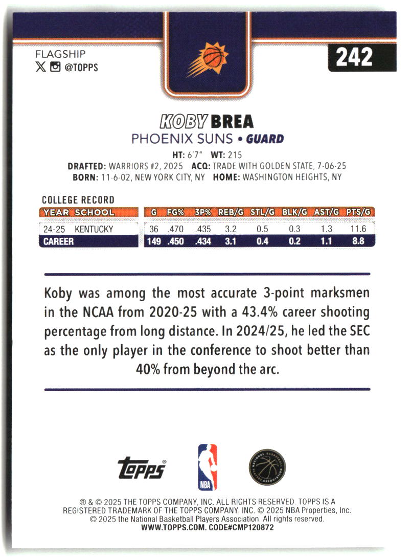 Koby Brea 2025-26 Topps #242