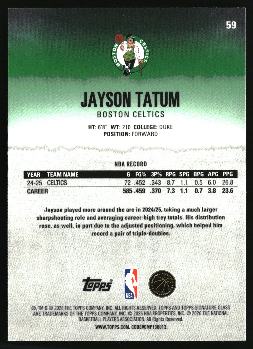 Jayson Tatum 2025-26 Topps Signature Class Chrome #59
