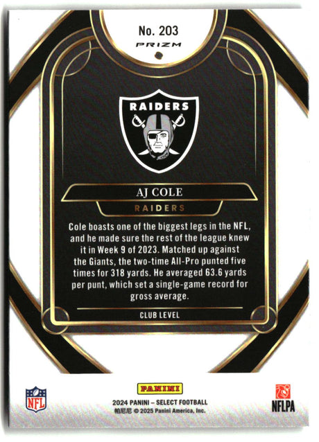 AJ Cole 2024 Panini Select Black & Red Prizm Shock #203