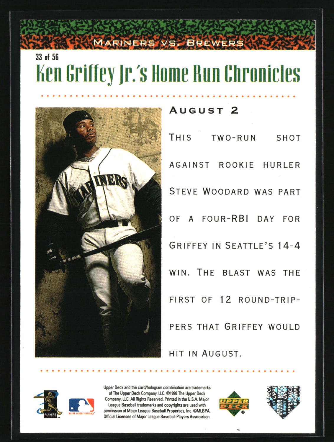 Ken Griffey Jr. 1998 Upper Deck Ken Griffey Jr.'s Home Run Chronicles #33