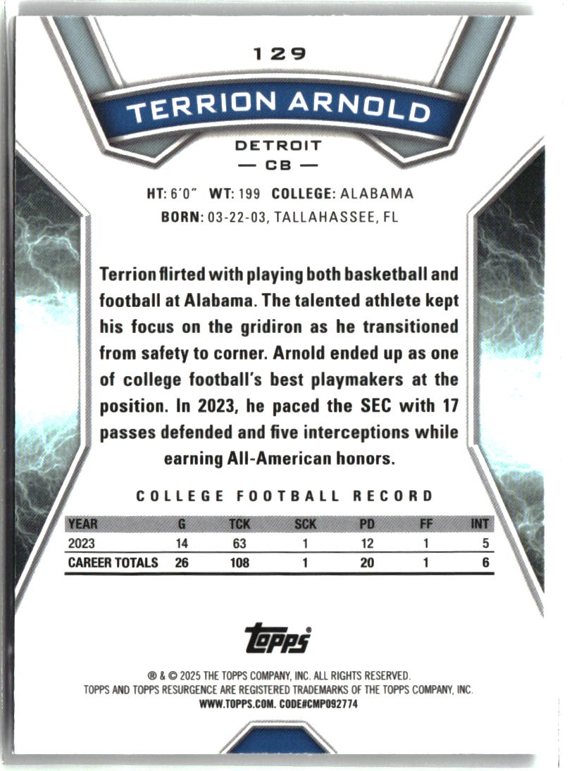 Terrion Arnold 2024 Topps Resurgence #129