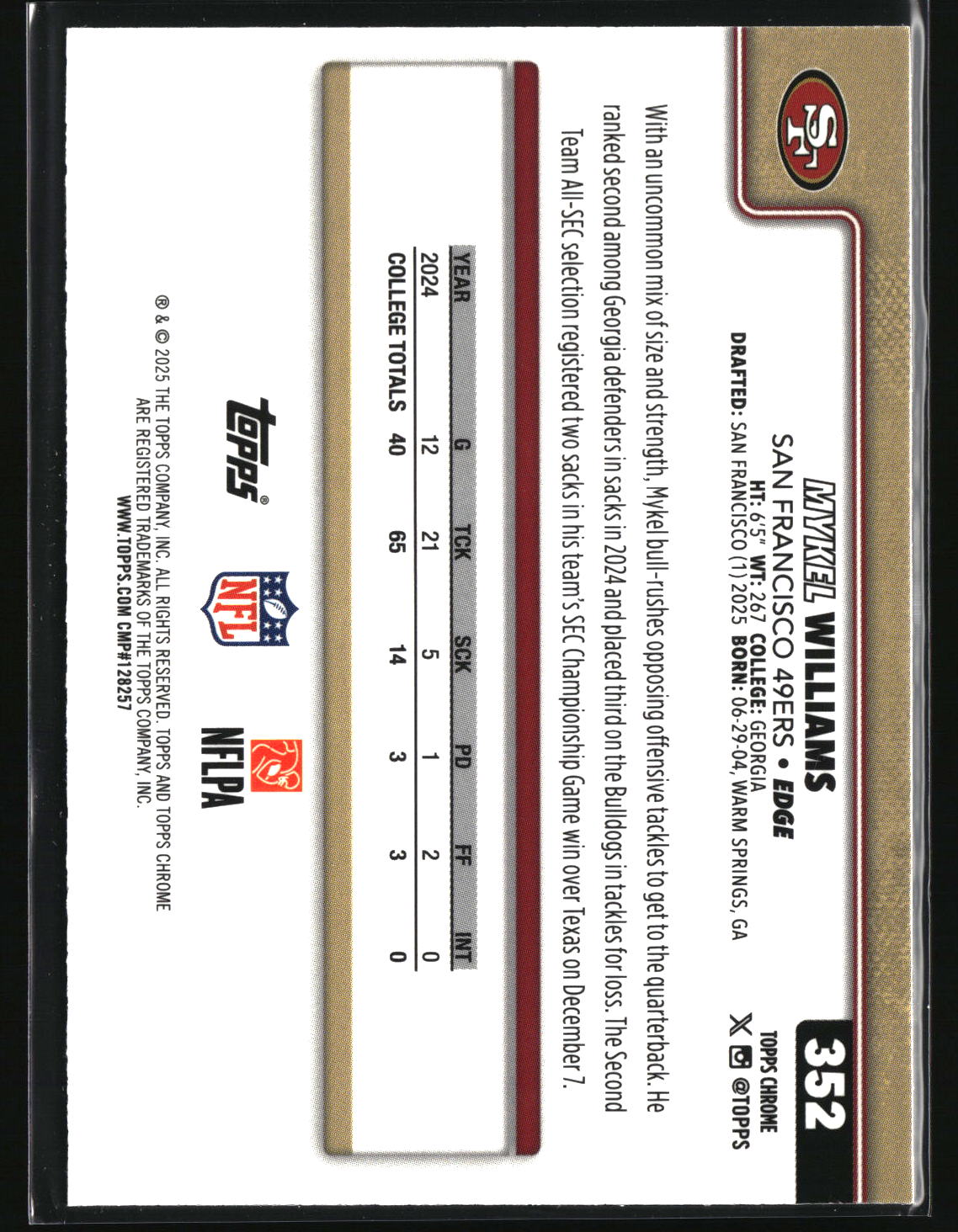 Mykel Williams 2025 Topps Chrome #352
