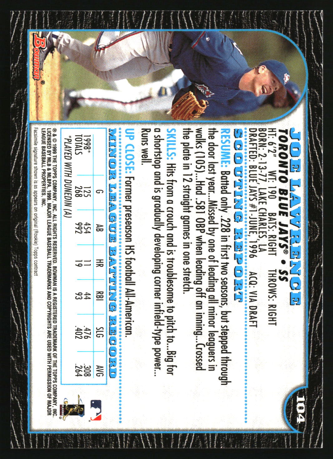 Joe Lawrence 1999 Bowman #104