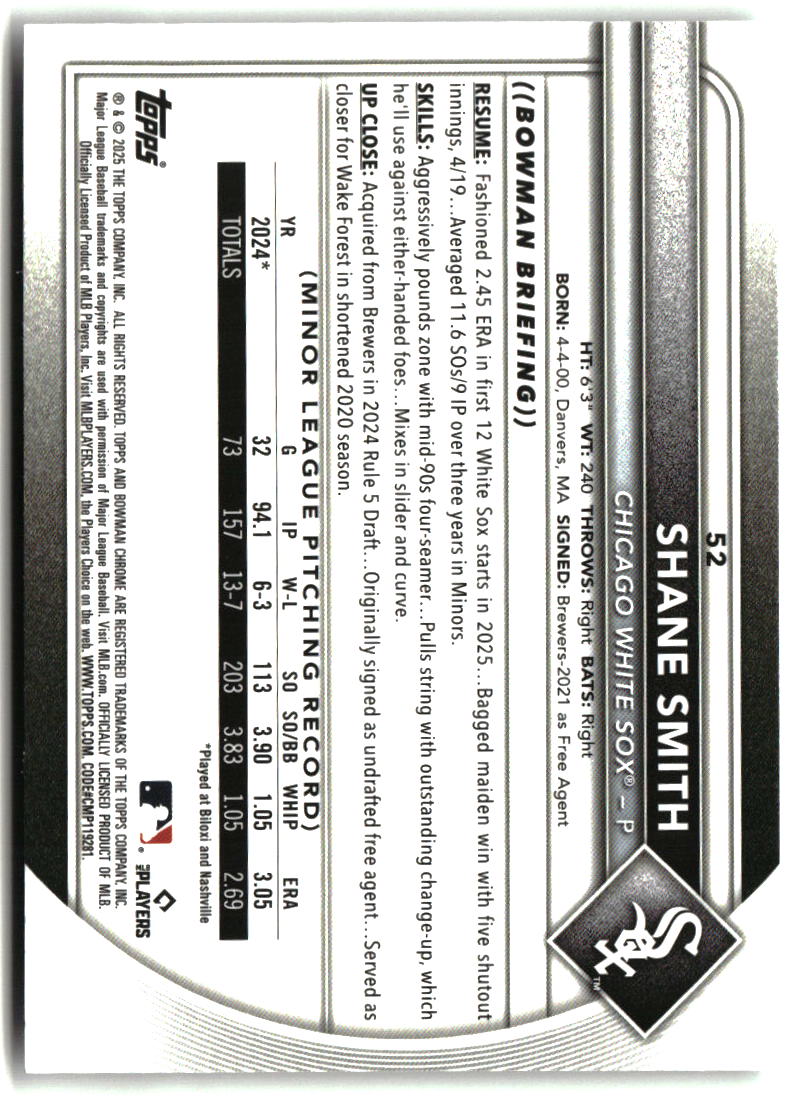 Shane Smith 2025 Bowman Chrome #52 Red Rookie Variation