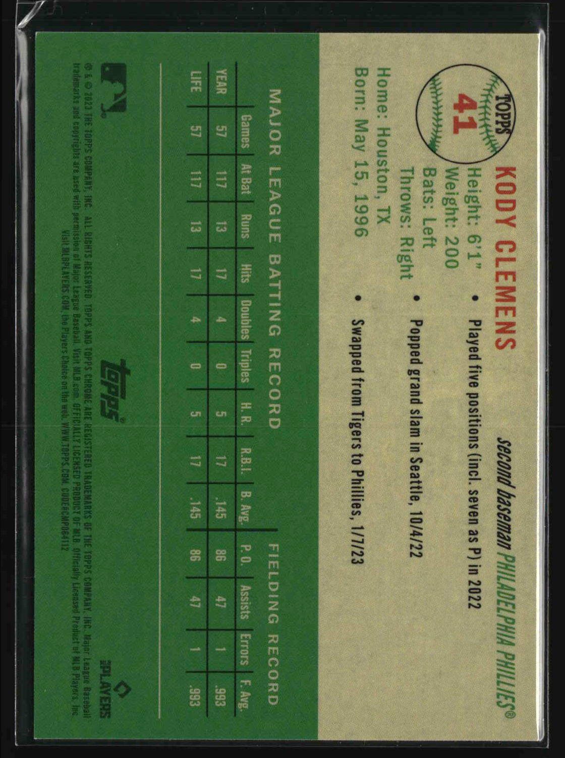 Kody Clemens 2023 Topps Chrome Platinum Anniversary Topps Refractors #41 #/499