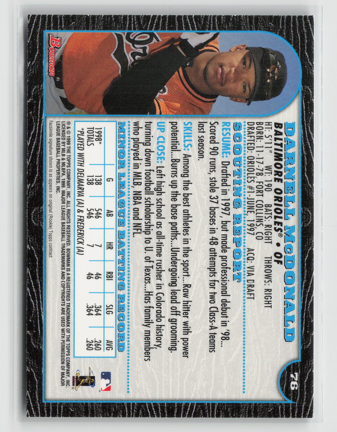 Darnell McDonald 1999 Bowman #76