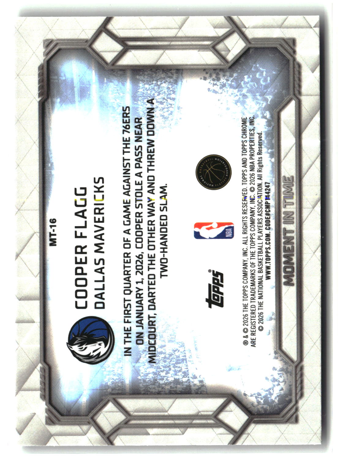 Cooper Flagg 2025-26 Topps Chrome Update Moment In Time #MT-16