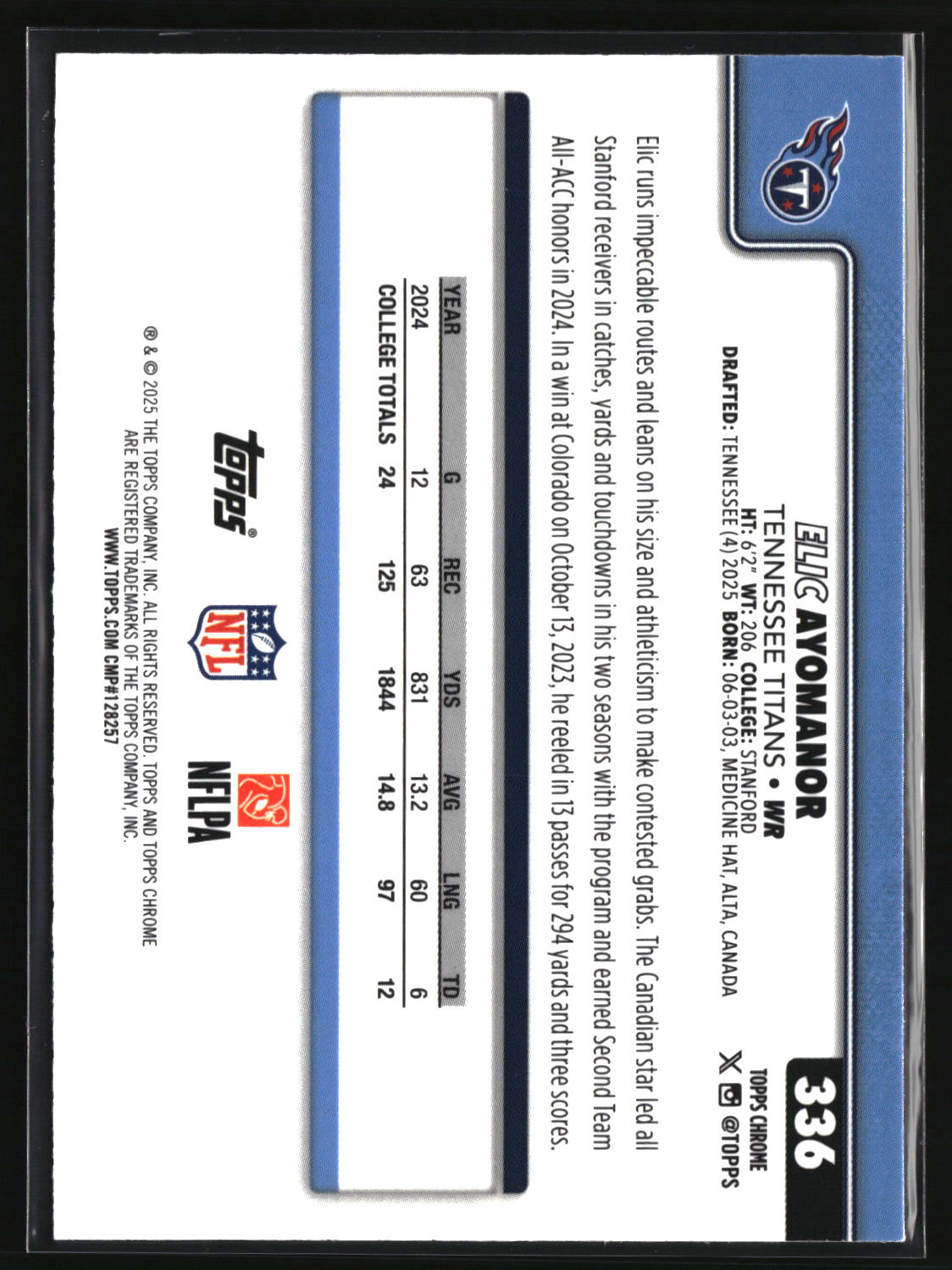 Elic Ayomanor 2025 Topps Chrome #336