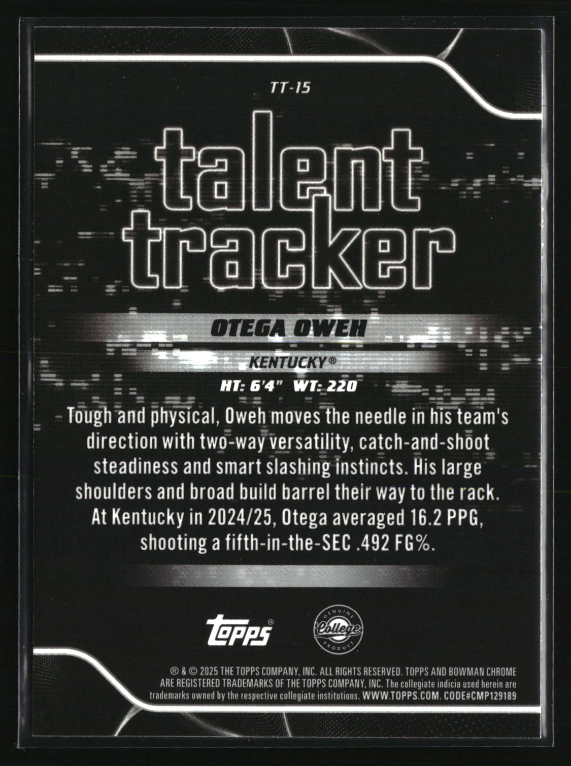 Otega Oweh 2025-26 Bowman Talent Tracker #TT-15