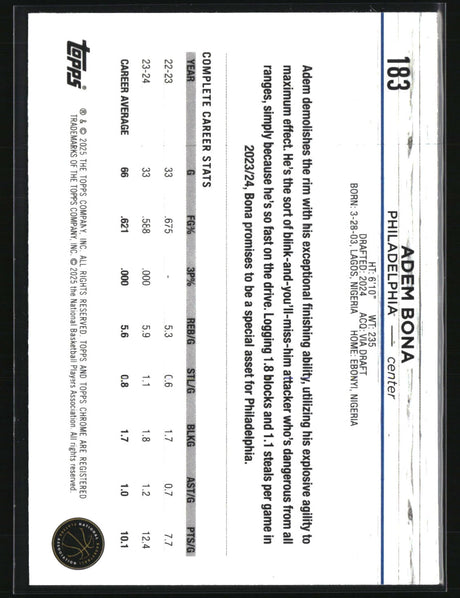 Adem Bona 2024-25 Topps Chrome #183