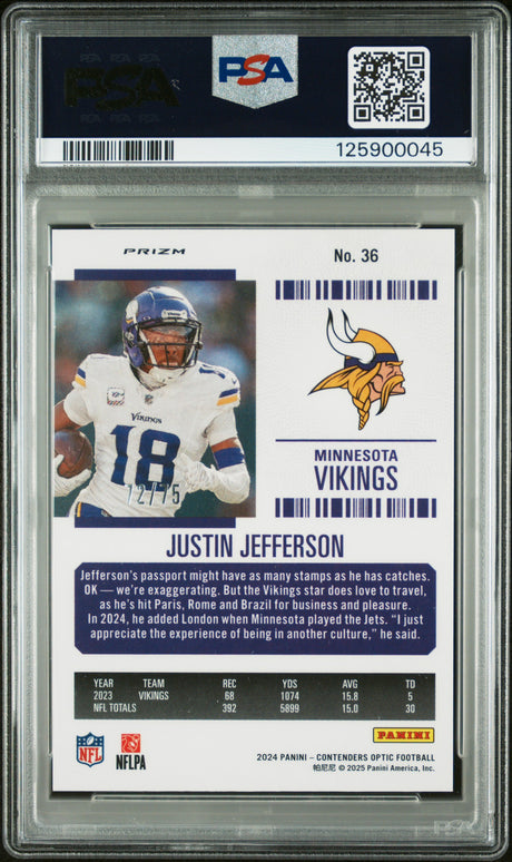 Justin Jefferson 2024 Panini Contenders Optic Orange #36 72/75 PSA 10