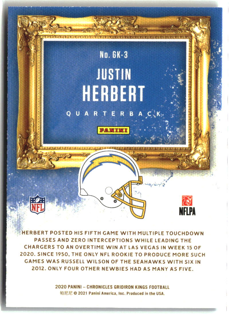 Justin Herbert 2020 Panini Chronicles Gridiron Kings #GK-3