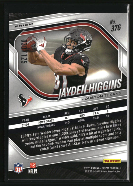Jayden Higgins 2025 Panini Prizm Purple #376 #/125