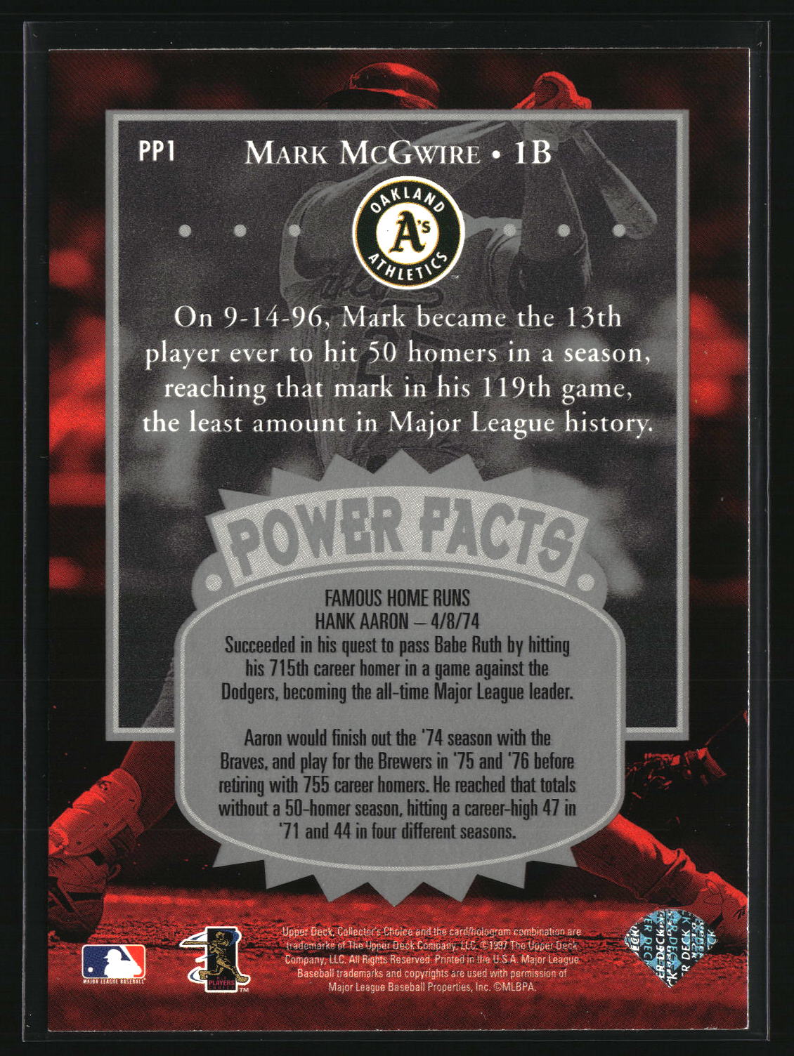Mark McGwire 1997 Collector's Choice Premier Power #PP1