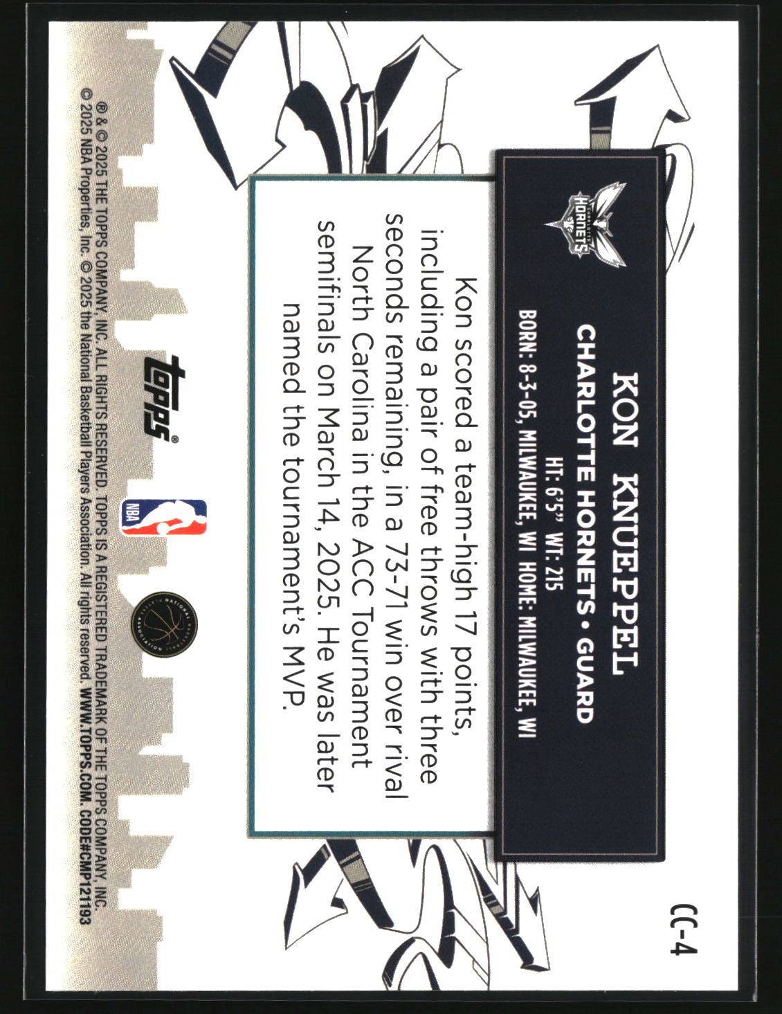 Kon Knueppel 2025-26 Topps Clutch City Prospects #CC-4