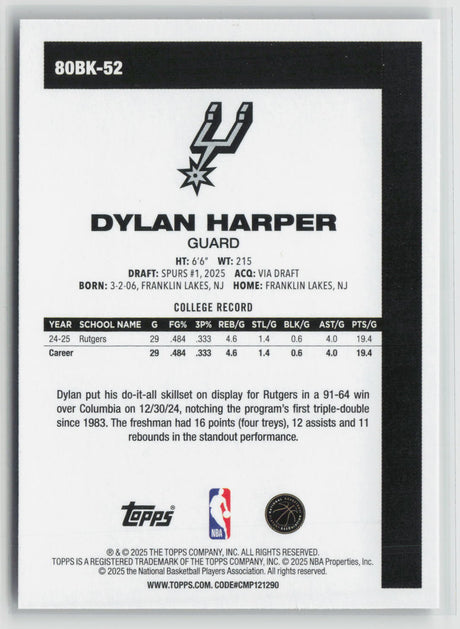 Dylan Harper 2025-26 Topps 1980-81 Topps Basketball #80BK-52