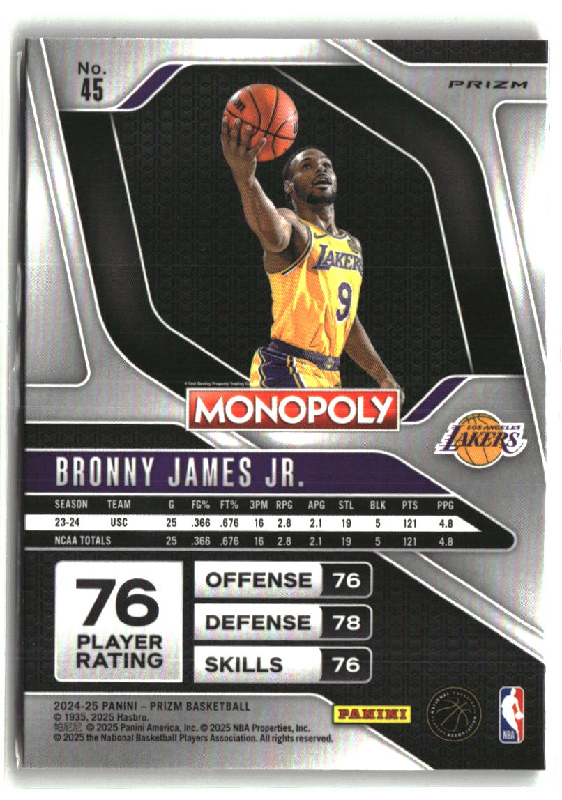 Bronny James 2024-25 Panini Prizm Monopoly Red Prizms #45