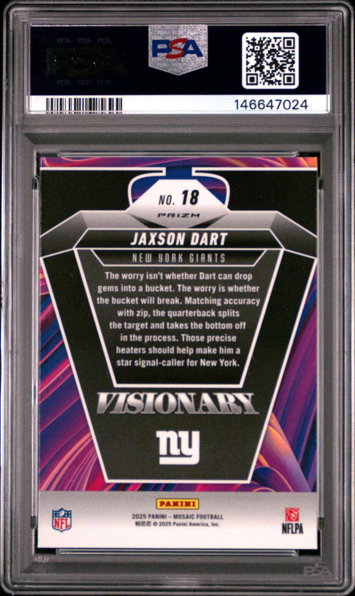 Jaxson Dart 2025 Panini Mosaic Visionary #18 PSA 10