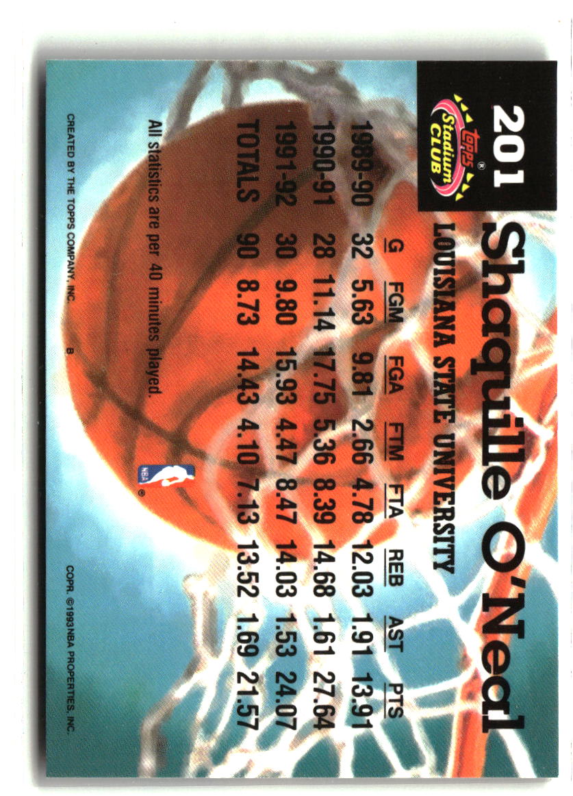 Shaquille O'Neal 1992-93 Stadium Club #201