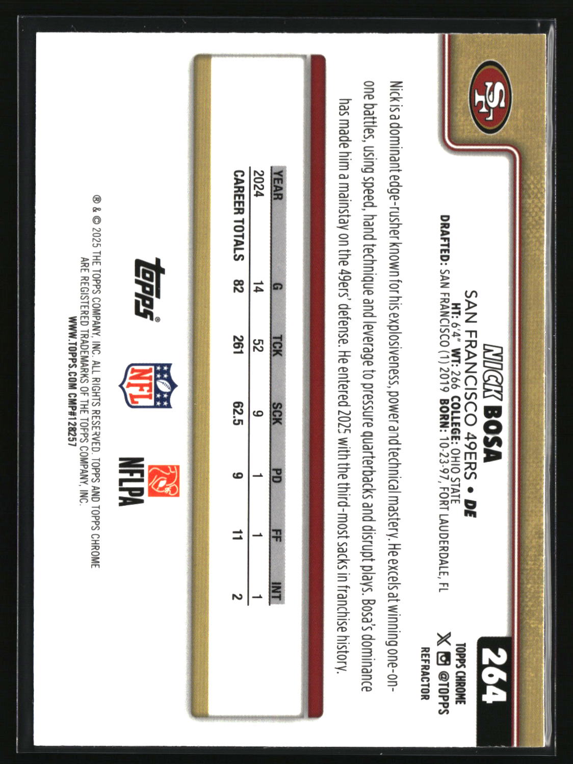 Nick Bosa 2025 Topps Chrome Refractor #264