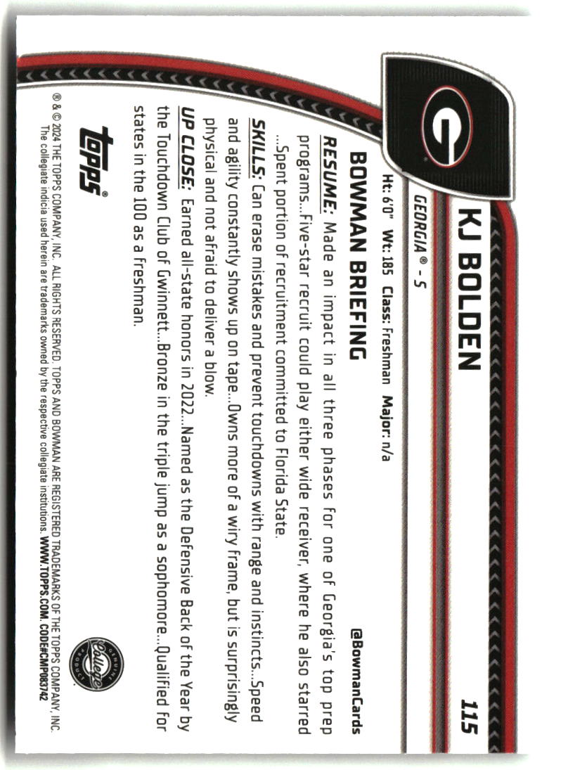 KJ Bolden 2024 Bowman University Chrome #115