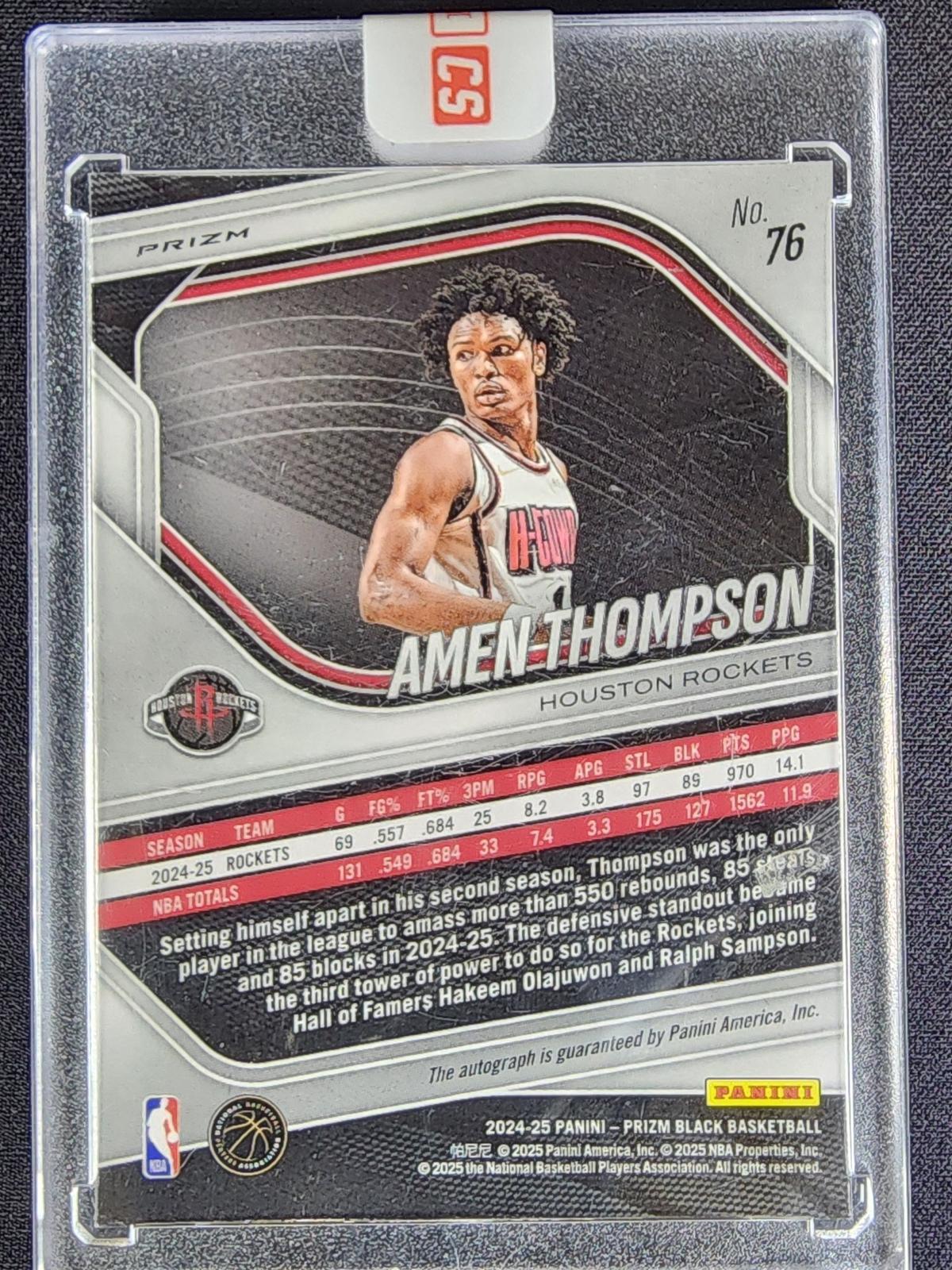 Amen Thompson 2024-25 Panini Prizm Black Base Autographs Silver Prizm #76