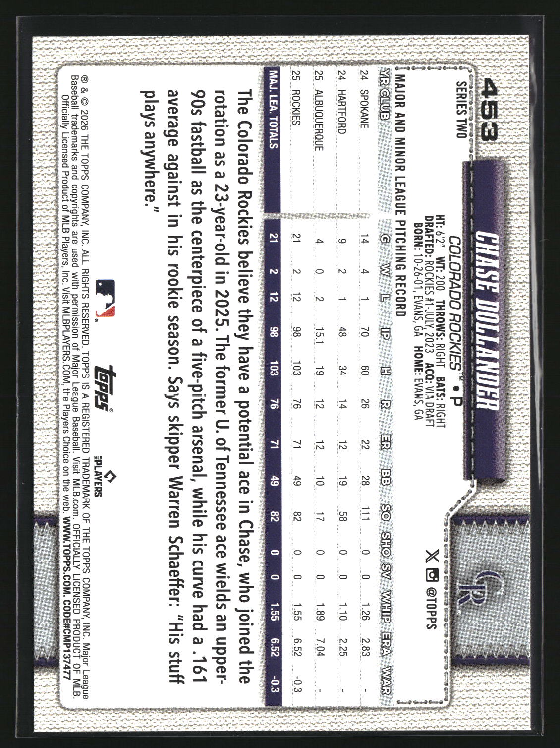 Chase Dollander 2026 Topps #453