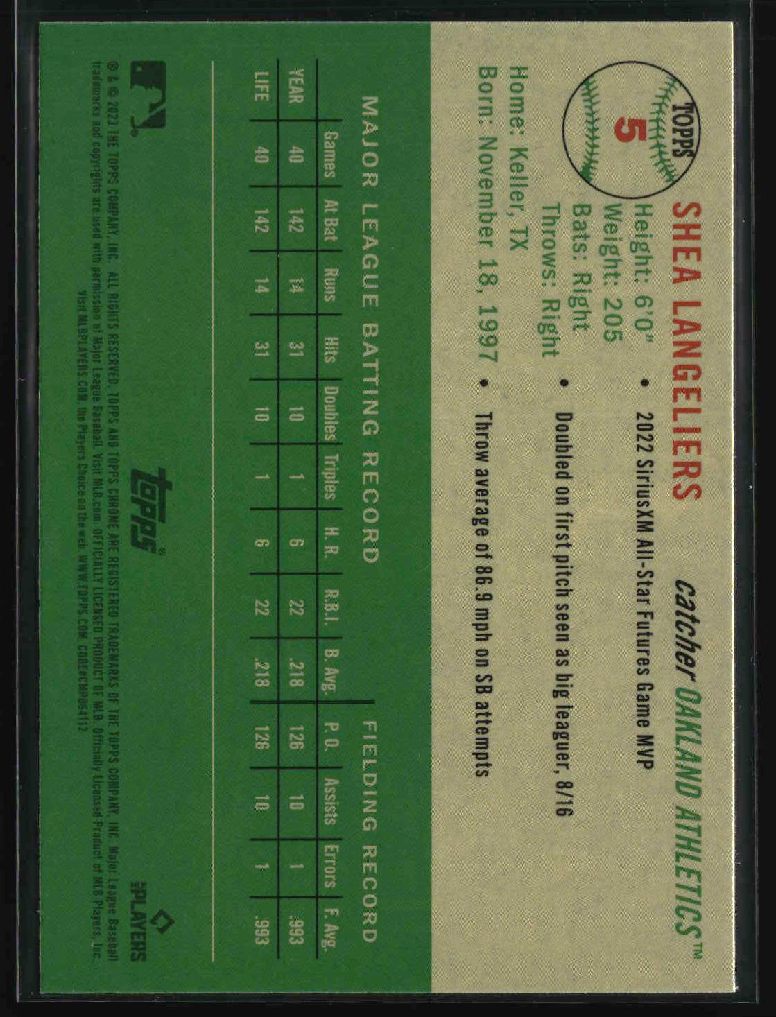 Shea Langeliers 2023 Topps Chrome Platinum Anniversary Prism Refractors #5