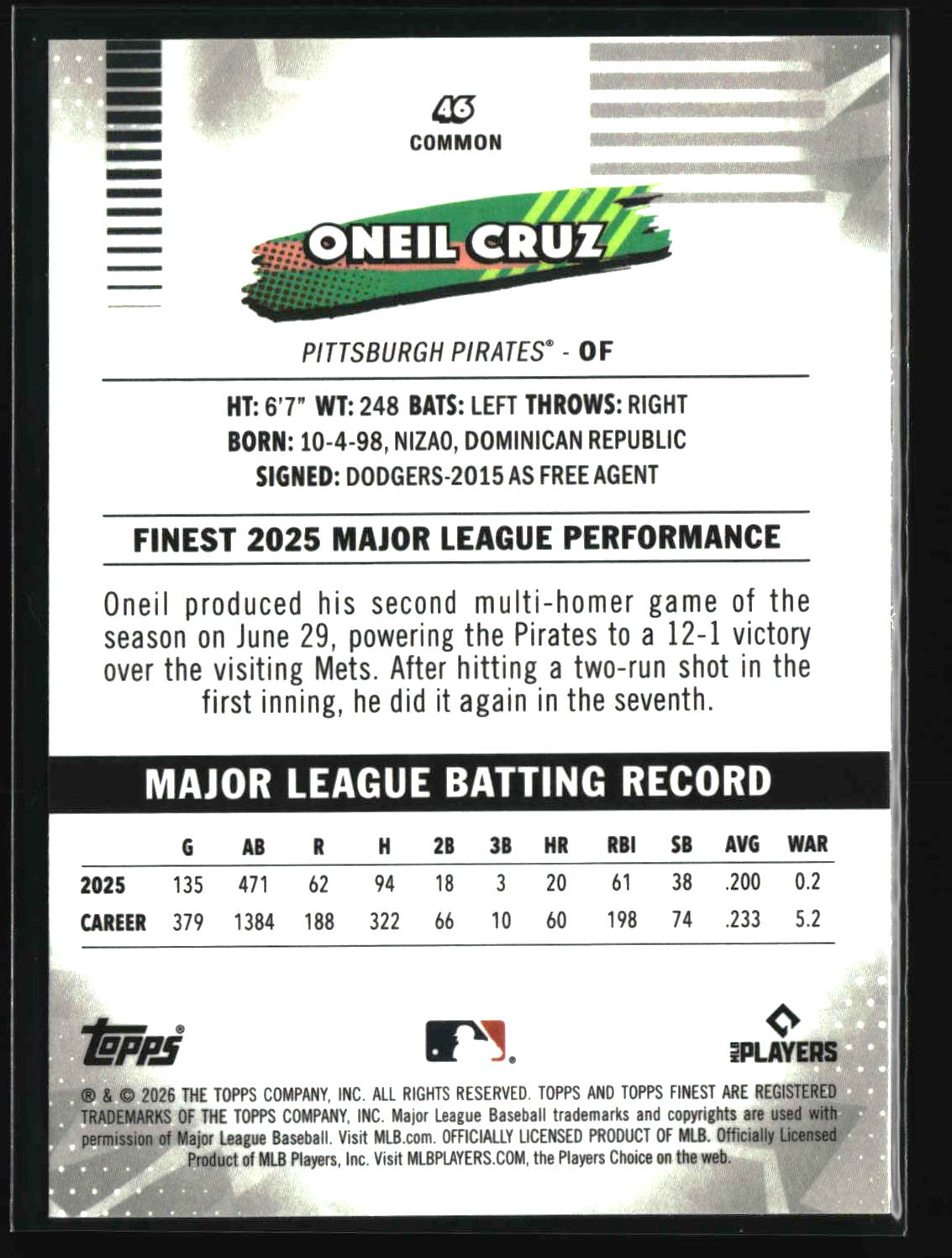 Oneil Cruz 2026 Finest #46