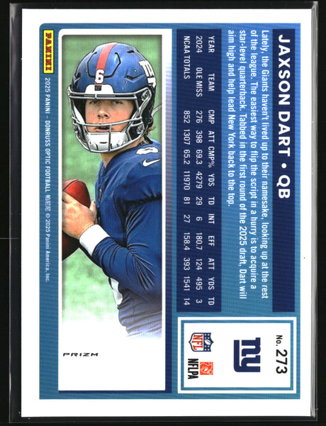 Jaxson Dart 2025 Donruss Optic Teal Velocity #273