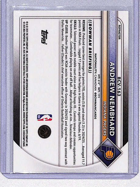 Andrew Nembhard 2025-26 Bowman Chrome Refractor #BCV-163 #/499