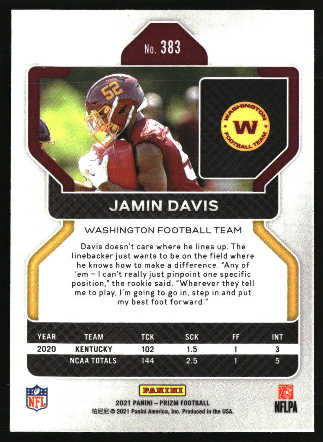 Jamin Davis 2021 Panini Prizm #383