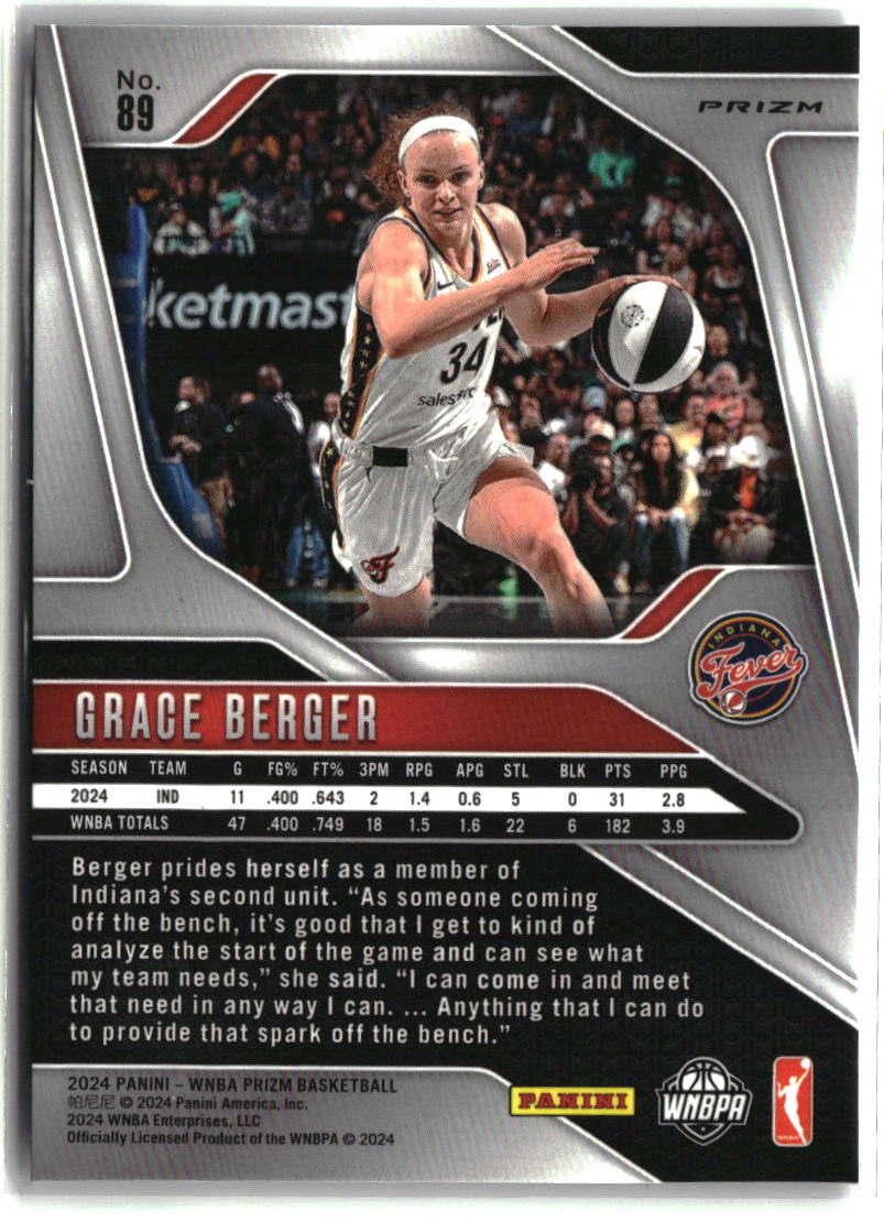 Grace Berger 2024 Panini Prizm WNBA Silver Prizms #89