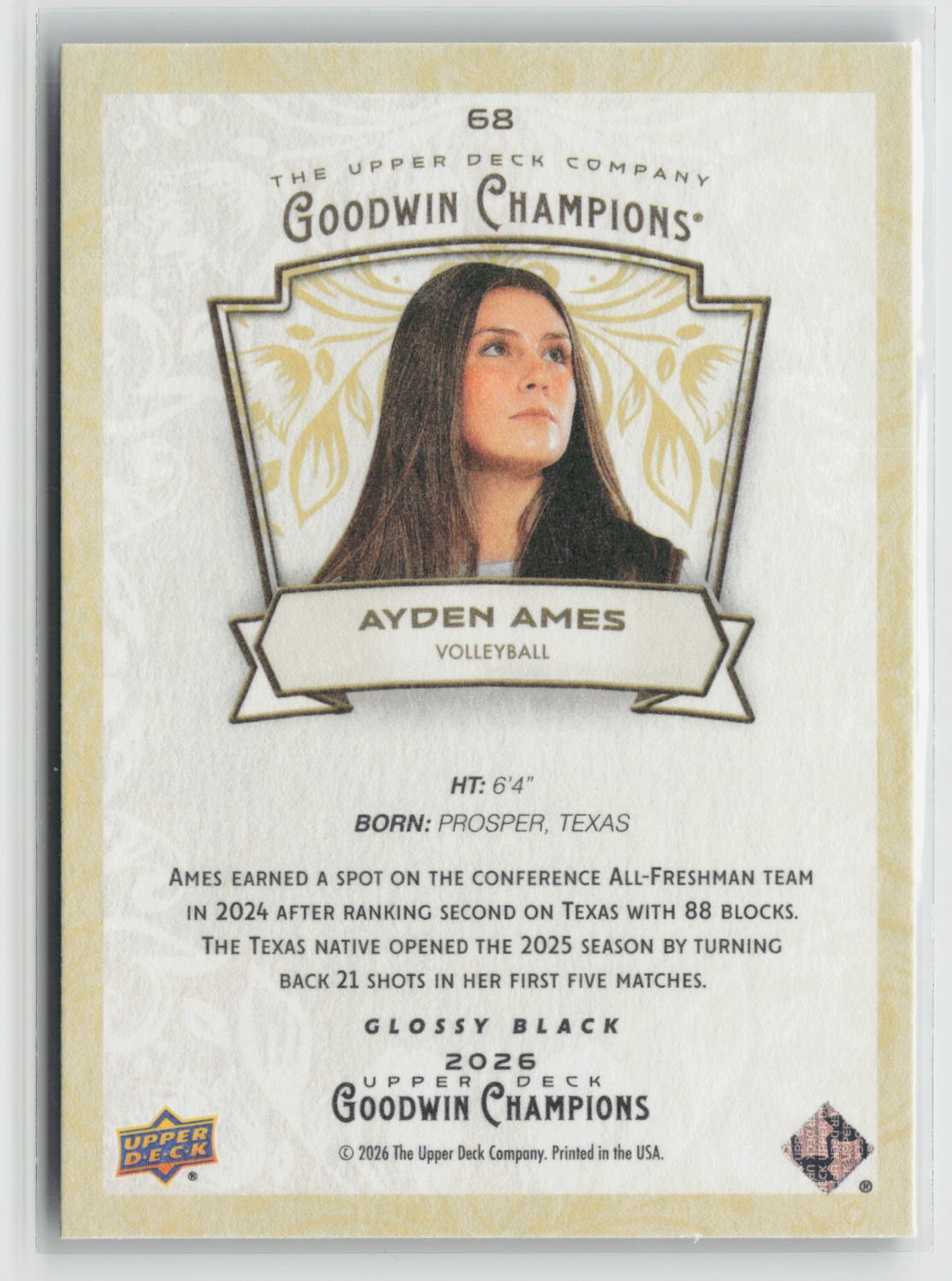 Ayden Ames 2026 Upper Deck Goodwin Champions Glossy Black #68