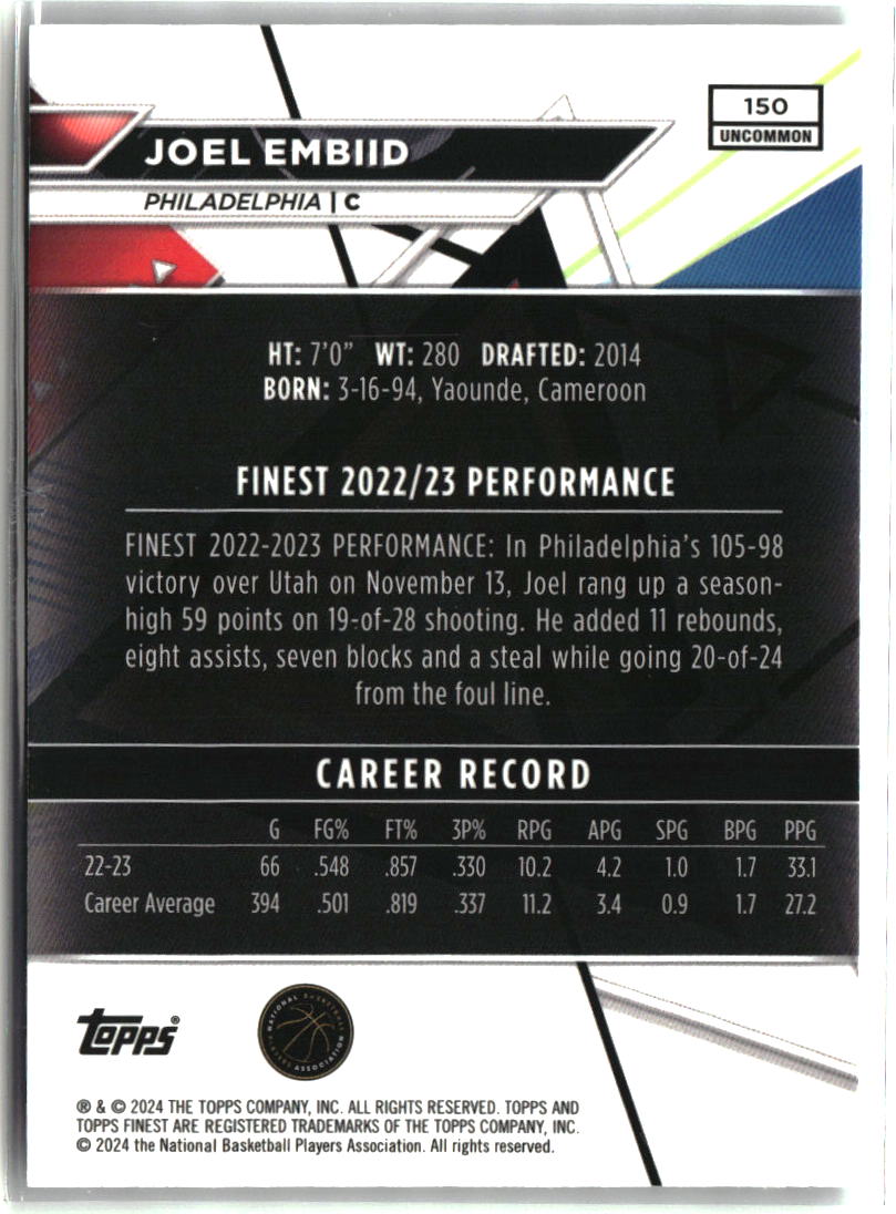 Joel Embiid 2023-24 Finest Checkerboard Refractors #150