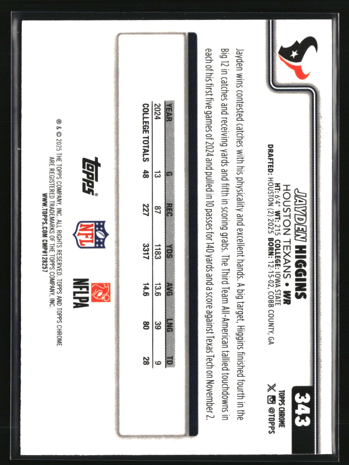 Jayden Higgins 2025 Topps Chrome #343